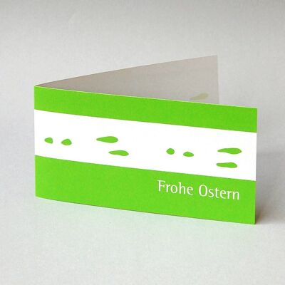 hellgrüne Recycling-Osterkarte mit Umschlag: Frohe Ostern + Hasenspuren