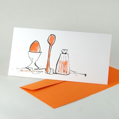 Osterfrühstück - Einladungskarten mit orangem Kuvert