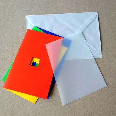 Color Leporello - tarjeta serigrafiada con sobre transparente