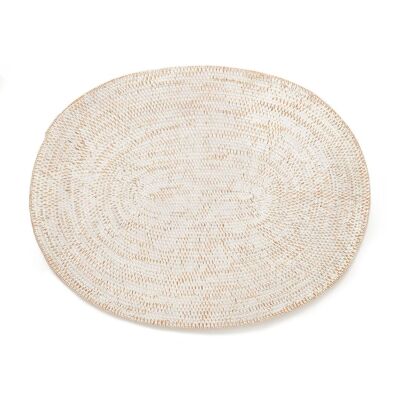 Sampit B Oval Natural Rattan Placemat Decorative, Handmade with White Finish, Length 40cm Depth 30cm, Made in Indonesia