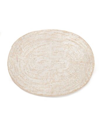 Sampit B Set de table ovale en rotin naturel décoratif, fait à la main avec finition blanche, longueur 40 cm, profondeur 30 cm, fabriqué en Indonésie 1