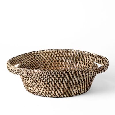 Karimun 100% Natural Rattan Basket Decorative with Oval Handles, Handmade with Natural Finish, 29cm x 24cm, Made in Indonesia