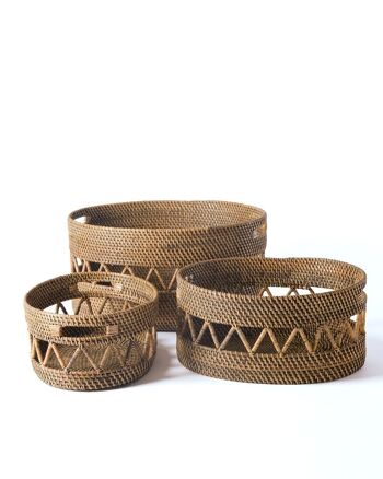 Panier décoratif Bangka avec poignées en rotin 100% naturel, fait main avec des fibres naturelles par des artisans, 3 tailles, avec finition naturelle, fabriqué en Indonésie 3