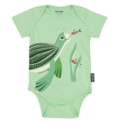 Short-sleeved baby bodysuit in organic cotton - Leatherback Turtle