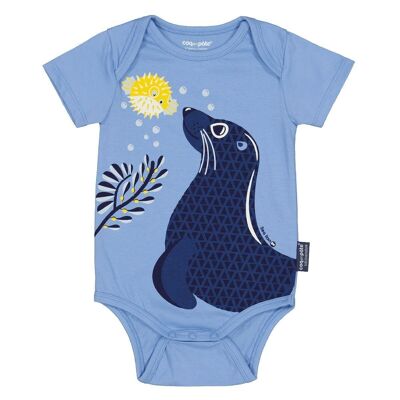 Short-sleeved baby bodysuit in organic cotton - Sea Lion