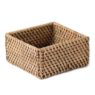 100% Natural Samau Rattan Box Decorative, Hand Woven, Natural Finish, Square, 11cm Length x 11cm Width, Made in Indonesia