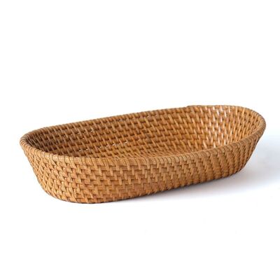 Vassoio decorativo Kendari in rattan naturale al 100%, ovale, fatto a mano, finitura naturale, 28 cm x 19 cm dall'Indonesia