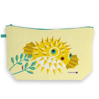Estuche de lona azul con fuelle de algodón orgánico - Pez globo