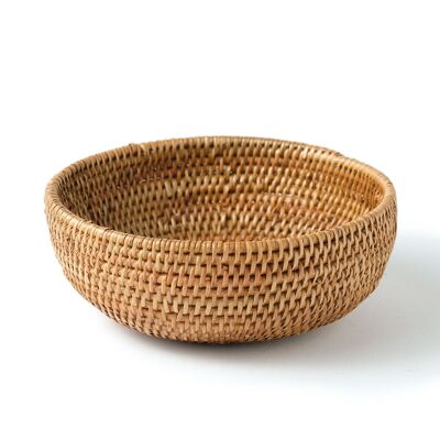 Korb aus 100 % natürlichem Saparua-Rattan, dekorativ, rund, handgefertigt, natürliches Finish, 15 cm Durchmesser, hergestellt in Indonesien