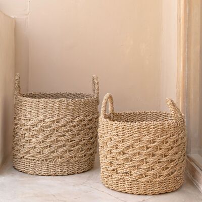 Large round laundry basket storage basket seagrass basket woven from natural fibers MASILA (2 sizes)