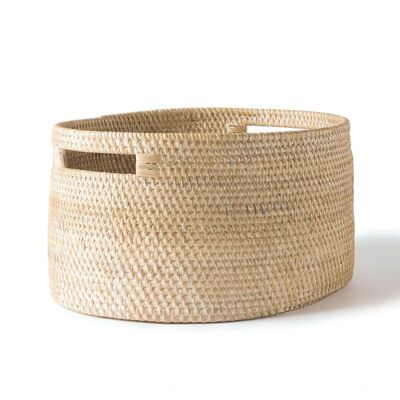 Jailolo Island 100% Natural Rattan Decorative Basket with Handles, Handmade, Organizer, Oval, 3 Measurements, White Finish, Made in Indonesia