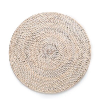 Surabaya Round 100% Natural Rattan Placemat Decorative, Handmade with Natural or White Finish, Diameter 40cm, Made in Indonesia