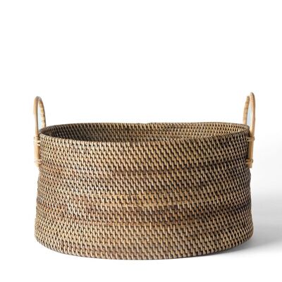 Probolinggo 100% Natural Rattan Basket Decorative with Oval Rattan Handles, Organizer, Handmade with Natural Finish, 3 Measurements, Made in Indonesia