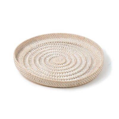 Magelan 100% openwork natural rattan tray, decorative, handmade, White, 36 cm diameter from Indonesia