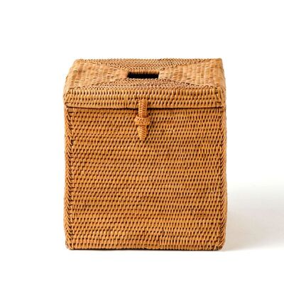 Natuna Tissue Holder in halus rattan handmade in Indonesia, height 14 cm length 14 cm depth 14 cm.