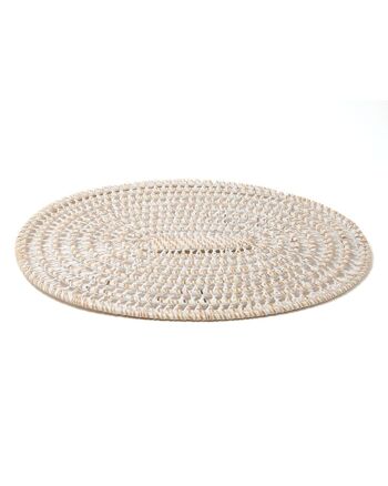 Set de table décoratif ovale ajouré en rotin naturel Sumenep, fait main avec finition blanche, longueur 44 cm profondeur 33 cm, fabriqué en Indonésie 6