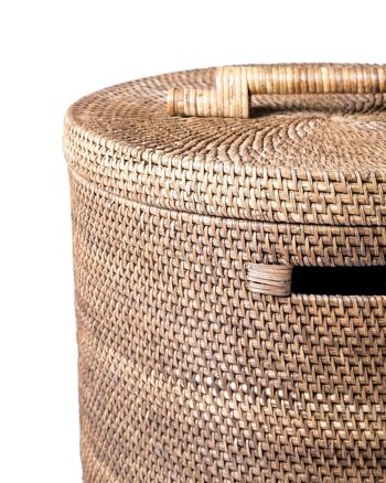 Belitung Grand panier décoratif en rotin 100 % naturel avec poignées et couvercle, finition naturelle faite à la main avec base, 60 cm x 46 cm, fabriqué en Indonésie 2