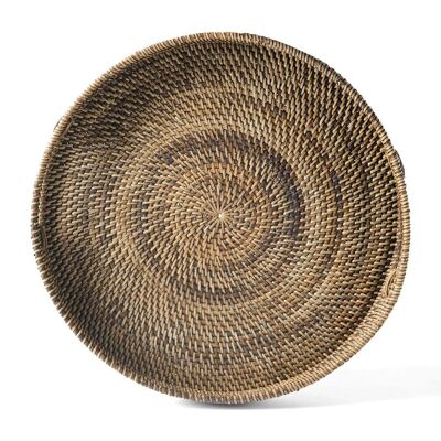 Decorative 100% Indramayu natural rattan tray, natural finish, round, handmade with handles, 3 sizes, Indonesian origin