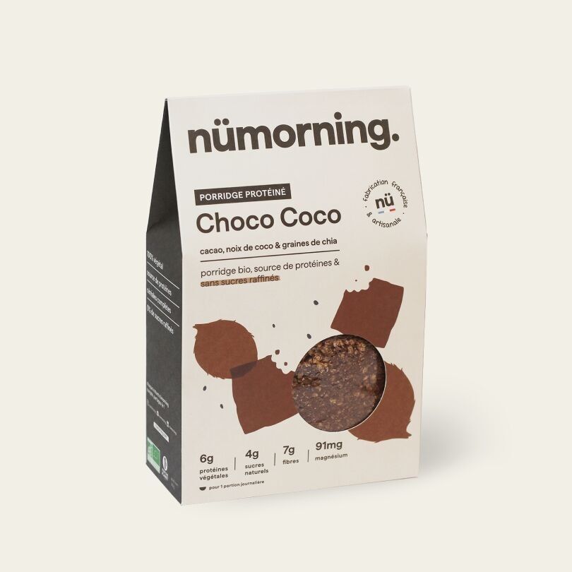 Gachas de proteína de coco y chocolate orgánico