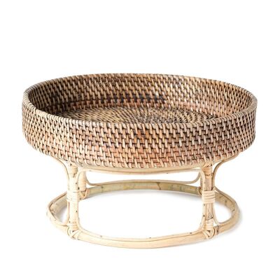 Vassoio in rattan 100% naturale con supporto Cimahi, intrecciato a mano, con supporto, decorativo, colore naturale, rotondo, diametro 30 cm prodotto in Indonesia