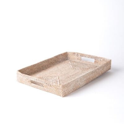 100% Ceram B Natural Rattan Tray, Hand Braided, White, Decorative, 42cm x 30cm from Indonesia
