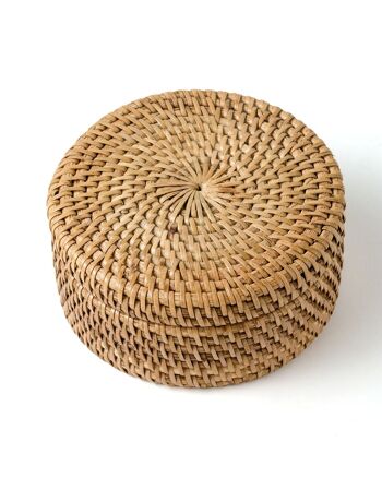 Bawean Boîte décorative en rotin 100 % naturel, tressée à la main, finition naturelle avec couvercle, ronde de 12 cm de diamètre, fabriquée en Indonésie 3