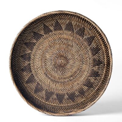 Supiori Decorative 100% Natural Rattan Tray with Drawing, Round, Hand-Woven, 50/60/70 cm Diameter from Indonesia