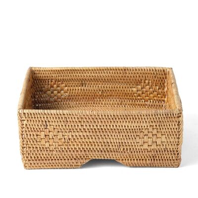 Sumedang decorative napkin holder made of natural rattan, handmade in Indonesia, height 8 cm, length 20 cm, depth 16 cm.