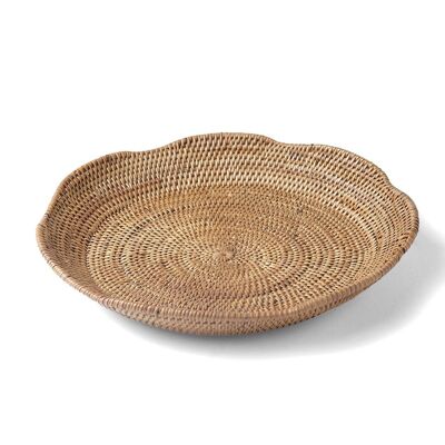 Halus Penkabaru 100% Natural Rattan Round Flower Shape Decorative Tray, Handmade by Artisans, Natural Finish with 24cm Diameter, Made in Indonesia