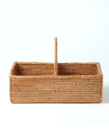 Halus Serua Panier décoratif rectangulaire en rotin 100 % naturel, tissé à la main, finition naturelle avec poignée, organiseur, hauteur 15 cm, longueur 14 cm, profondeur 22 cm, fabriqué en Indonésie 4