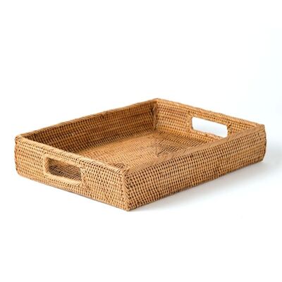 100% Natural Halus Gorontalo Rattan Tray with Handles, Decorative, Hand Braided, 25cm x 20cm from Indonesia