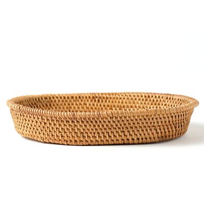 100% Natural Halus Garuk Rattan Basket Decorative, Handmade with Natural Finish with Oval Shape, 25cm x 22cm, Made in Indonesia