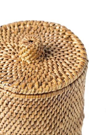 Halus Panier décoratif rond en rotin 100 % naturel avec couvercle Gebe, fabriqué à la main par des artisans, finition naturelle, fabriqué en Indonésie 3