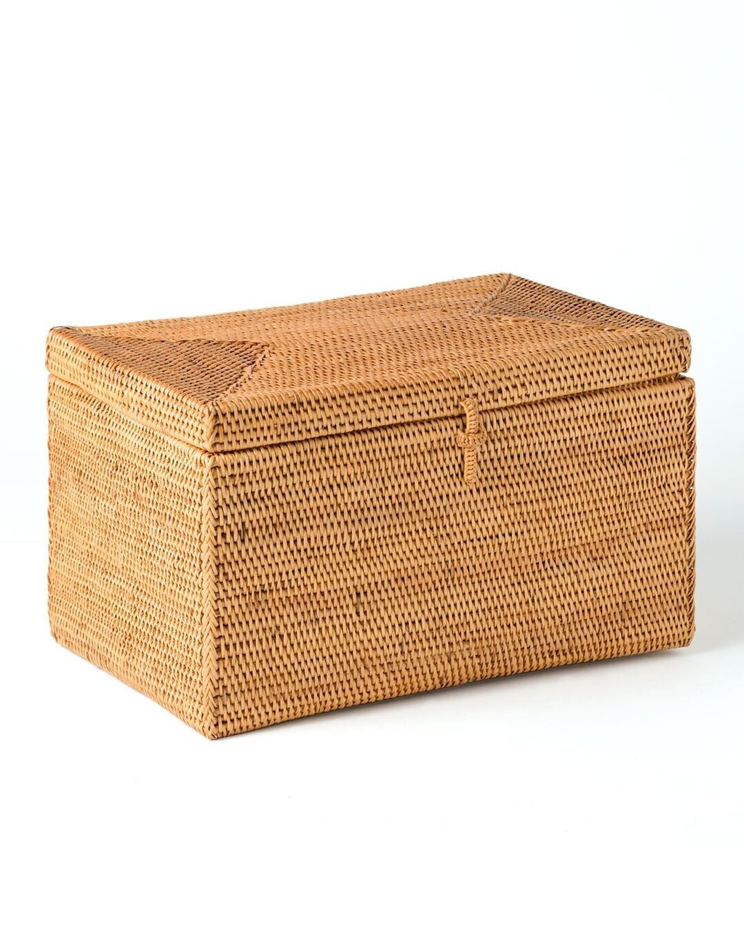 Halus Tidore scatola decorativa in rattan 100% naturale rettangolare con coperchio e serratura, intrecciata a mano, finitura naturale, altezza 14 cm lunghezza 16 cm profondità 25 cm, prodotto in Indonesia