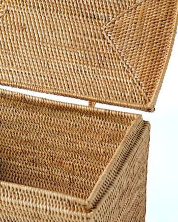 Halus Tidore Boîte décorative rectangulaire en rotin 100% naturel avec couvercle et serrure, tissée à la main, finition naturelle, hauteur 14 cm longueur 16 cm profondeur 25 cm, fabriquée en Indonésie 2