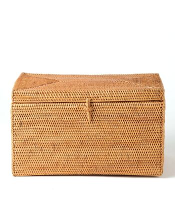 Halus Tidore Boîte décorative rectangulaire en rotin 100% naturel avec couvercle et serrure, tissée à la main, finition naturelle, hauteur 14 cm longueur 16 cm profondeur 25 cm, fabriquée en Indonésie 6