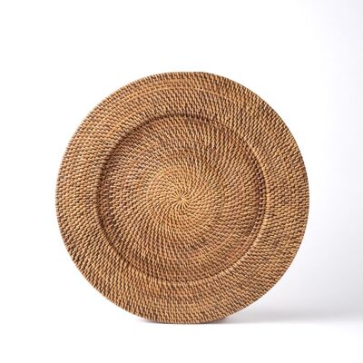Gorontalo Islands natural rattan decorative plate, height 3 cm Ø50 cm, handmade in Indonesia by artisans.