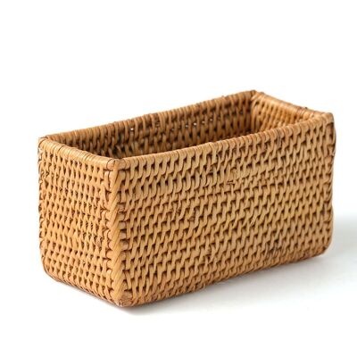 Pasuruan Korb aus 100 % natürlichem Rattan, dekorative rechteckige Zuckerdose, handgefertigt mit natürlichem Finish, 11 cm x 6 cm, hergestellt in Indonesien