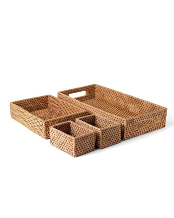 Lot de 4 plateaux décoratifs Siberut en rotin naturel, fabriqués à la main en Indonésie, longueur 40 cm, profondeur 19 cm, hauteur 7 cm. 6