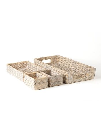 Lot de 4 plateaux décoratifs Siberut en rotin naturel, fabriqués à la main en Indonésie, longueur 40 cm, profondeur 19 cm, hauteur 7 cm. 7