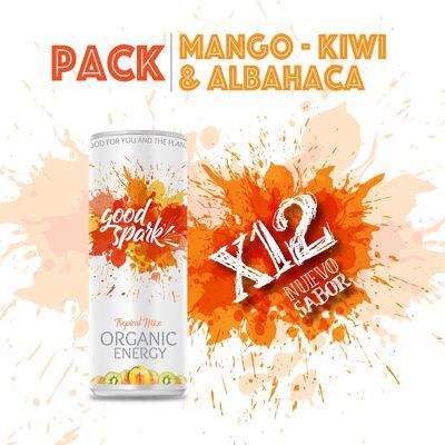 Bebida energética orgánica good spark- de mango, kiwi y albahaca - de yerba mate, moringa y zumos de frutas mix especias-