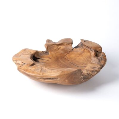 Wetar Solid Natural Teak Wood Decorative Bowl, Handmade by Artisans, Rustic Shape, Natural Finish, 46cm Diameter, Made in Indonesia