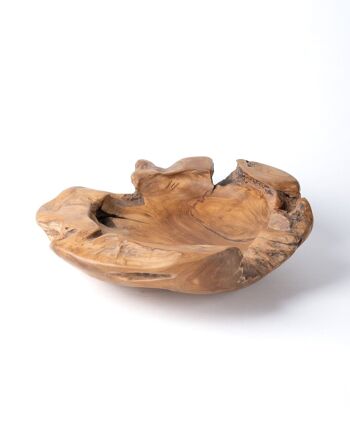 Wetar Bol décoratif en bois de teck naturel massif, fait à la main par des artisans, forme rustique, finition naturelle, diamètre 46 cm, fabriqué en Indonésie 1
