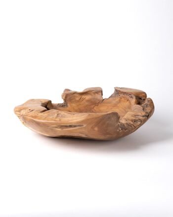 Wetar Bol décoratif en bois de teck naturel massif, fait à la main par des artisans, forme rustique, finition naturelle, diamètre 46 cm, fabriqué en Indonésie 3