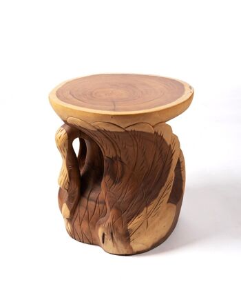 Table d'appoint en bois naturel de Saman Langkuas, sculptée à la main avec finition naturelle, origine indonésienne 1