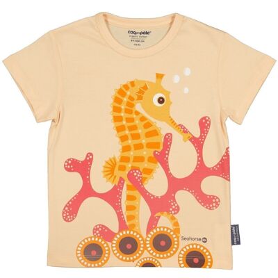 Organic short-sleeved children's t-shirt - Pink seahorse
