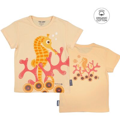 T-shirt enfant manches courtes en coton bio, rose - Hippocampe rose (2, 4, 6, 8 & 10 ans)