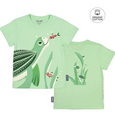 T-shirt enfant unisexe manches courtes Bio, dessin animal recto-verso - Tortue Luth (2, 4, 6, 8, 10 ans)
