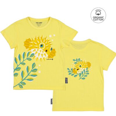 T-shirt enfant manches courtes Bio, jaune - Poisson Globe