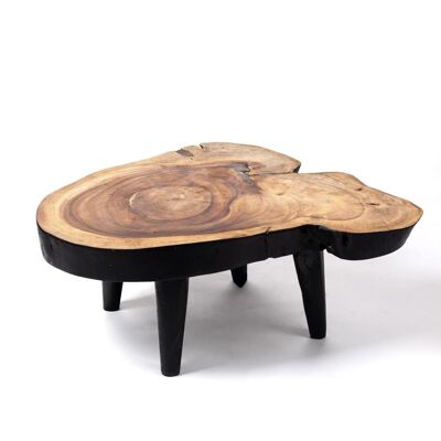 Table basse en bois de teck massif naturel Bau Bau, coffre rustique, finition naturelle faite à la main avec détails noirs, disponible en différentes tailles, origine indonésienne